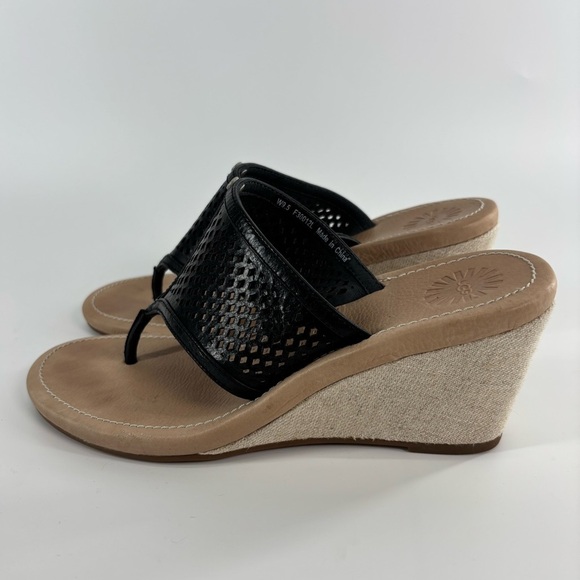 UGG Shoes - Ugg Solena leather wedge sandals black 9.5 *Runs small, fits like an 8